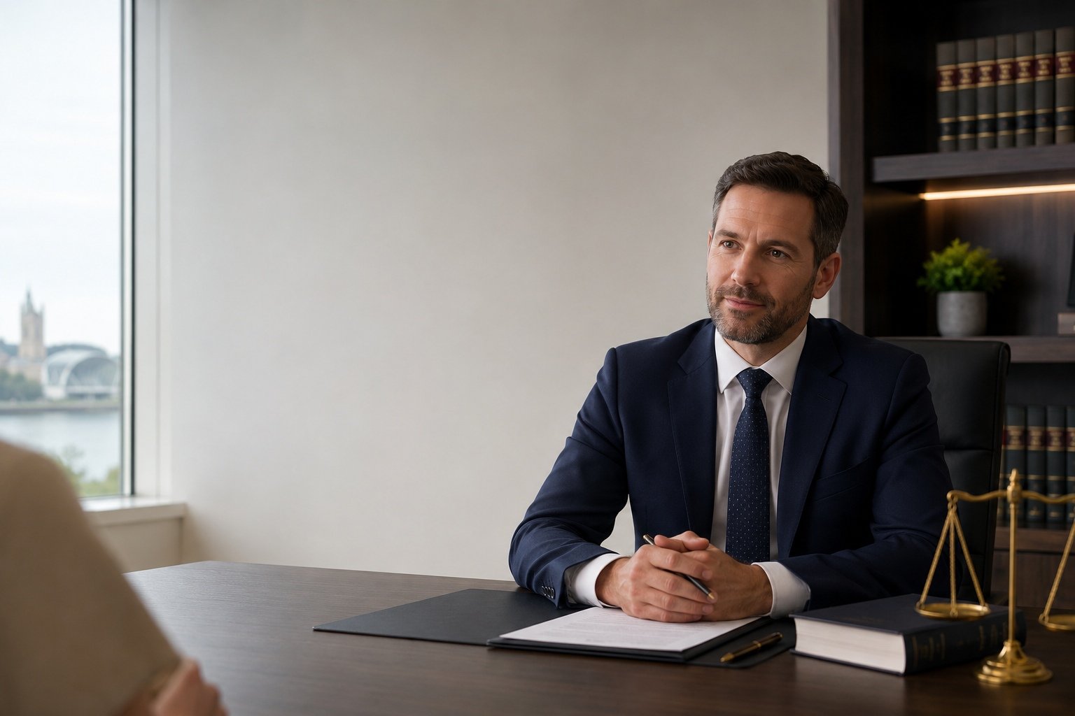 Divorce solicitor reviewing legal documents with a client